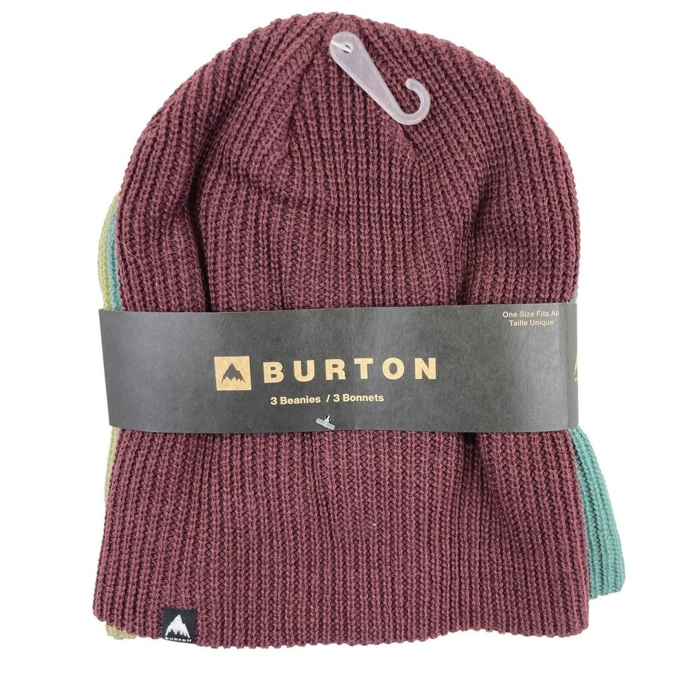 Burton 3 Pack Ribbed Knit Beanie Hats Mens OS Burgundy Green Gorpcore Winter NWT